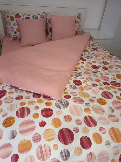 Lenjerie de Pat Dublă din Bumbac Ranforce 100% – Roz cu Buline