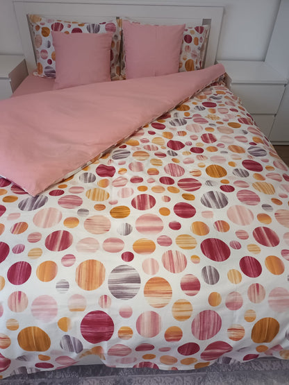 Lenjerie de Pat Dublă din Bumbac Ranforce 100% – Roz cu Buline