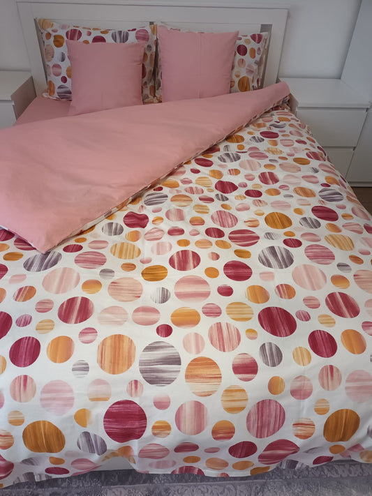 Lenjerie de Pat Dublă din Bumbac Ranforce 100% – Roz cu Buline