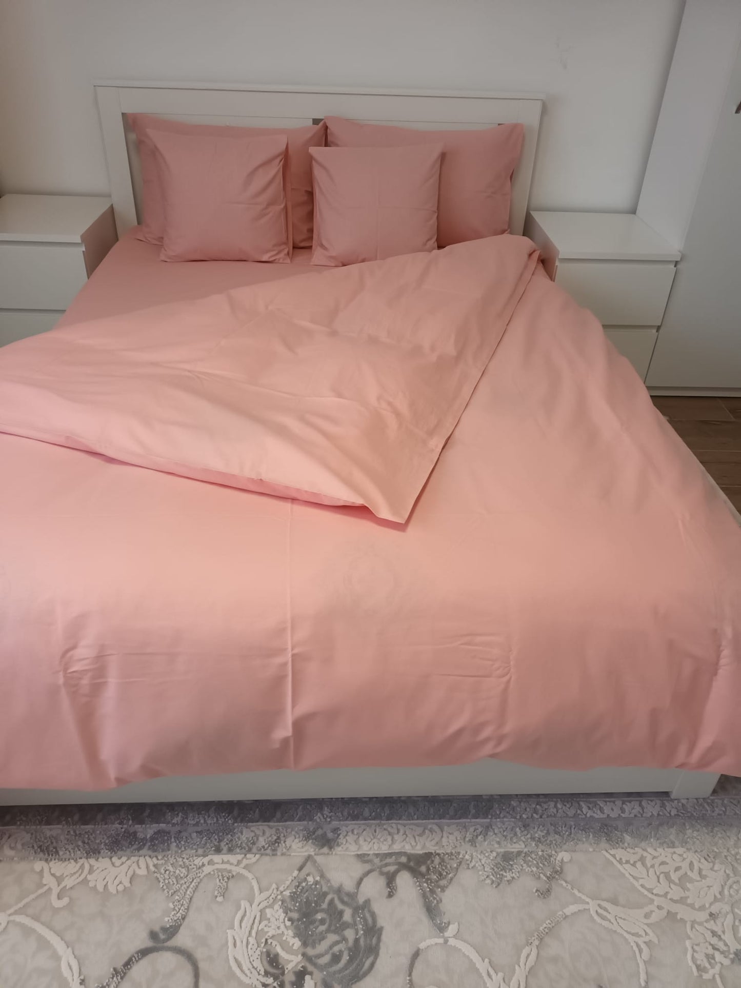 Lenjerie de Pat Dublă din Bumbac Ranforce 100% – Roz Simplu