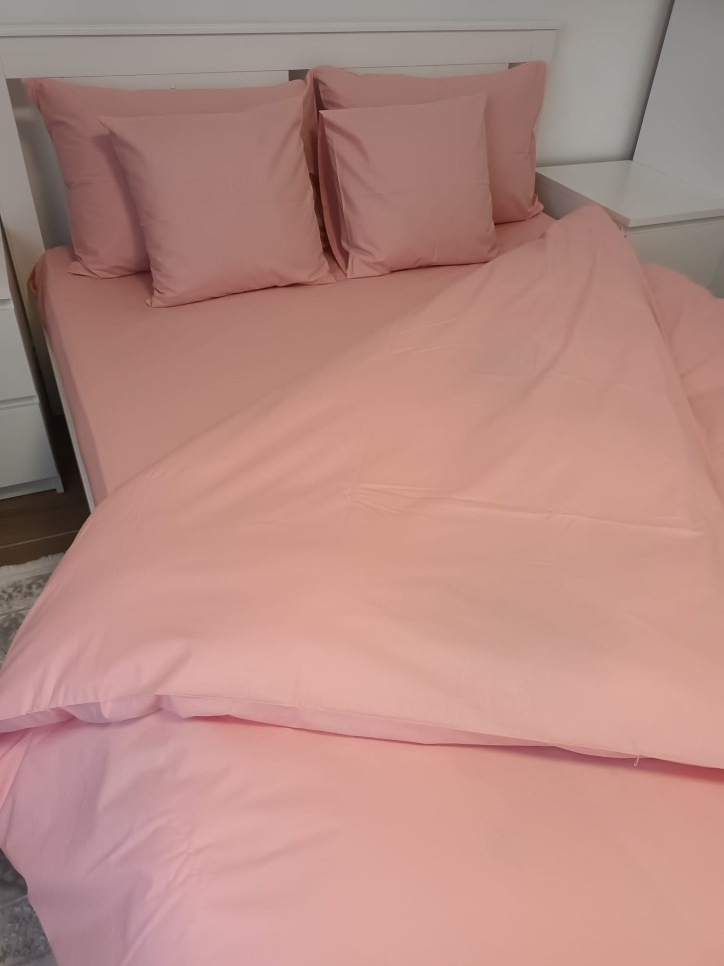 Lenjerie de Pat Dublă din Bumbac Ranforce 100% – Roz Simplu
