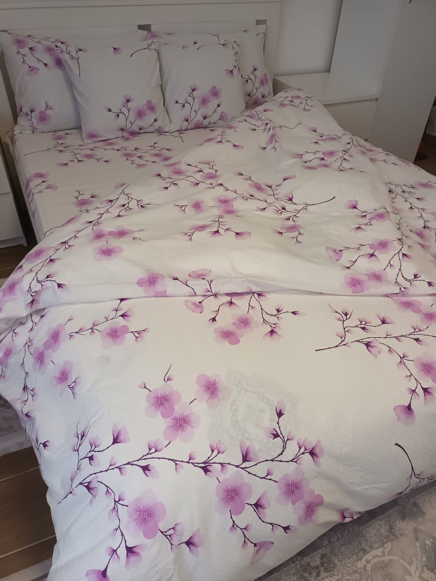 Lenjerie de Pat Dublă din Bumbac Ranforce 100% – Mov cu Motive Florale