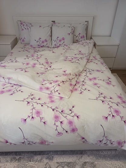 Lenjerie de Pat Dublă din Bumbac Ranforce 100% – Mov cu Motive Florale