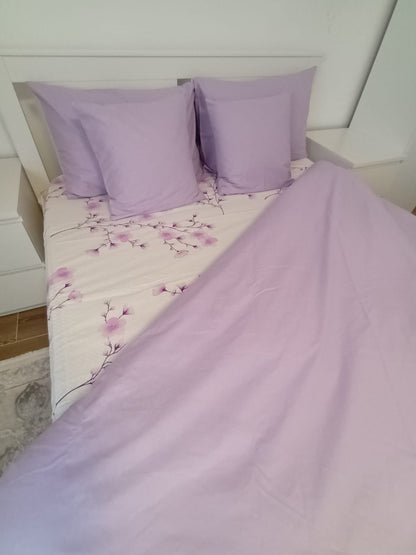 Lenjerie de Pat Dublă din Bumbac Ranforce 100% – Mov cu Motive Florale